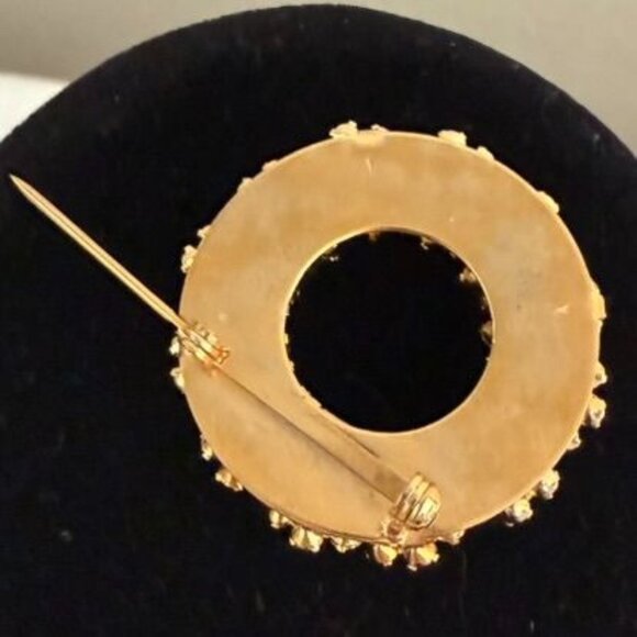 Vintage 1950s Circle Brooch Smoky Brown Jet Rhinestones Goldtone Mid Century Pin - Picture 7 of 12